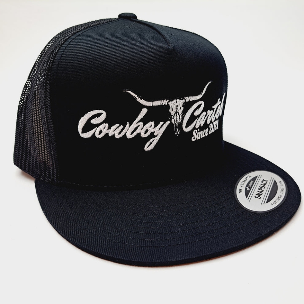 Retro Vintage Style Cowboy Cartel Flat Bill Mesh Snapback Black Cap Hat Embroide - Picture 3 of 5